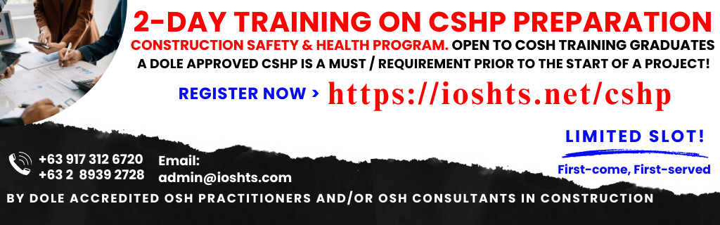 2 days CSHP Training Construction Safety and Health Program Preparation for COSH Training Graduates Online on Zoom DOLE Requirement's Enrollment Cover